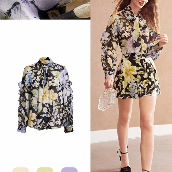 SHEIN Yellow and White Ruffled Tie Front Sundress - Picture 3 of 4